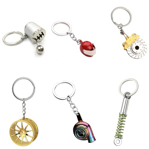 lurora2021 6 Stück Autoteile Schlüsselanhänger Metall Turbolader Schlüsselanhänger Turbolader Keychain Metall Auto Motorrad Schlüsselanhänger für Männer Frauen Vatertag Geburtstagsgeschenk (6 Stile) von lurora2021