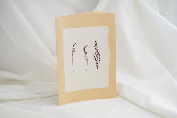 luscinia Grußkarte "achtsam" handgeschöpft und handbedruckt von luscinia