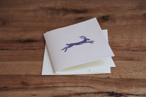 luscinia Handbedruckte Stoff-Grußkarte "Hase" mit Briefumschlag von luscinia
