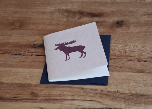 luscinia Handbedruckte Stoff-Grußkarte "Hirsch" mit Briefumschlag von luscinia