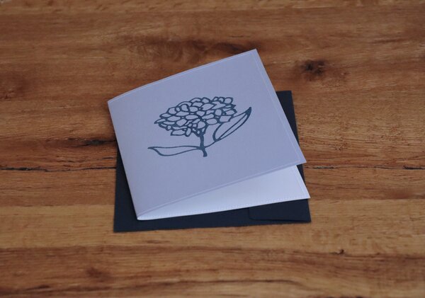 luscinia Handbedruckte Stoff-Grußkarte "Hortensien" mit Briefumschlag von luscinia