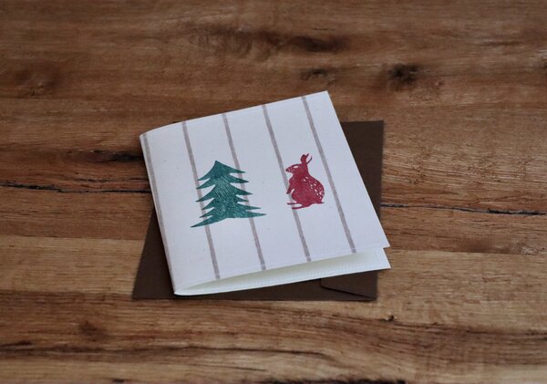 luscinia Handbedruckte Stoff-Grußkarte "Im Wald" mit Briefumschlag von luscinia