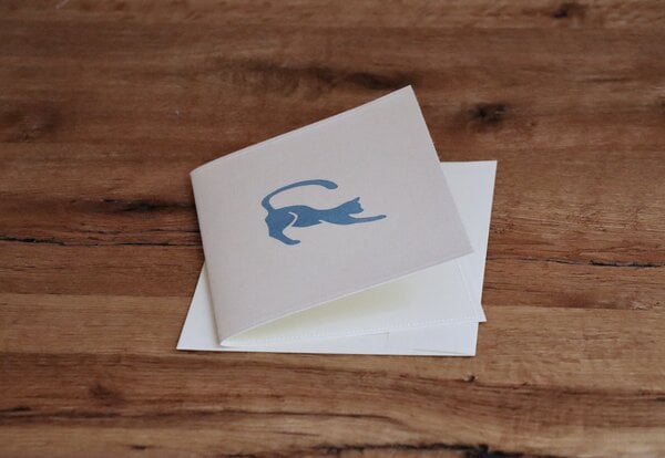 luscinia Handbedruckte Stoff-Grußkarte "Katze" mit Briefumschlag von luscinia