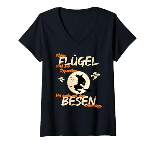 Damen meine flügel sind zur reparatur bin heute mit dem besen T-Shirt mit V-Ausschnitt Damen meine flügel sind zur reparatur bin heute mit dem besen T-Shirt mit V-Ausschnitt von lustier halloween deutschhlwclub
