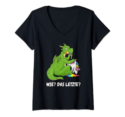 Damen lustiger Drachen Shirt das letzte Drache frisst Einhorn T-Shirt mit V-Ausschnitt Damen lustiger Drachen Shirt das letzte Drache frisst Einhorn T-Shirt mit V-Ausschnitt von lustig Drache isst das letzte Einhorn Shirt
