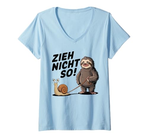 Damen Lustiges Zieh Nicht So Gassi geh mit Schneail und Faultier T-Shirt mit V-Ausschnitt Damen Lustiges Zieh Nicht So Gassi geh mit Schneail und Faultier T-Shirt mit V-Ausschnitt von lustig Gassi gehen mit Schnecke und Faultier