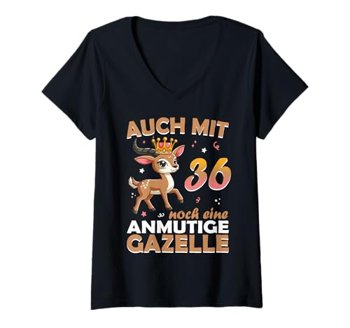 Damen 36. Geburtstag Frauen Mädchen auch mit 36 Jahre noch Gazelle T-Shirt mit V-Ausschnitt Damen 36. Geburtstag Frauen Mädchen auch mit 36 Jahre noch Gazelle T-Shirt mit V-Ausschnitt von lustige 36 Geburtstag Mädchen Geschenkidee Gazelle