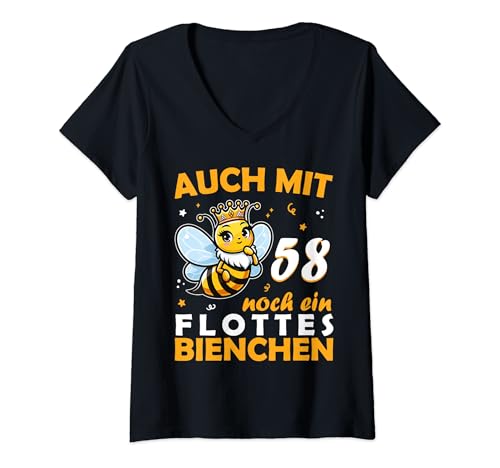 Damen 58. Geburtstag Frauen Mädchen mit 58 Jahre noch ein Bienchen T-Shirt mit V-Ausschnitt Damen 58. Geburtstag Frauen Mädchen mit 58 Jahre noch ein Bienchen T-Shirt mit V-Ausschnitt von lustige 58 Geburtstag Mädchen Geschenkidee Biene