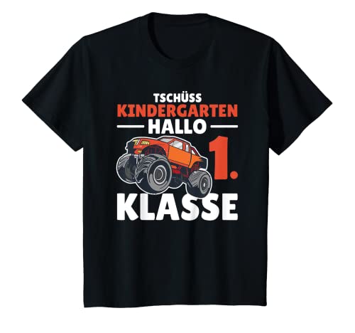 Kinder Tschüss Kindergarten Hallo 1. Klasse Auto Schulkind T-Shirt von lustige Fahrzeuge für Kinder 1. Klasse Schulkind