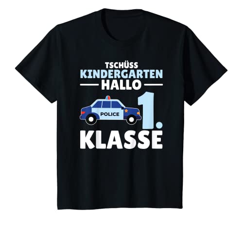 Kinder Tschüss Kindergarten Hallo 1. Klasse Polizei Schulkind T-Shirt von lustige Fahrzeuge für Kinder 1. Klasse Schulkind