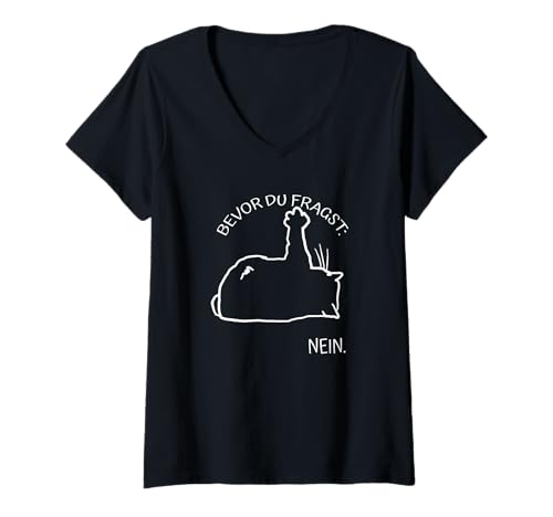 Damen Katze Spruch bevor Du fragst: Nein. T-Shirt mit V-Ausschnitt Damen Katze Spruch bevor Du fragst: Nein. T-Shirt mit V-Ausschnitt von lustige-Katzen-Stubentiger-Sprüche-nö-Outfits