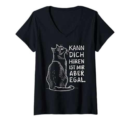Damen faule Katze Spruch T-Shirt mit V-Ausschnitt Damen faule Katze Spruch T-Shirt mit V-Ausschnitt von lustige-Katzen-Stubentiger-Sprüche-nö-Outfits