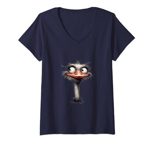 Damen lustige afrikanische Safari Tiere Tierkinder vogel strauß T-Shirt mit V-Ausschnitt von lustige Safari Tiere Tierkinder vogel strauß emu