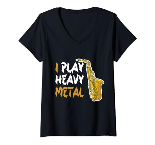 Damen Saxophonist heavy Metal Saxophon lustiger Spruch T-Shirt mit V-Ausschnitt Damen Saxophonist heavy Metal Saxophon lustiger Spruch T-Shirt mit V-Ausschnitt von lustige Sprüche für Saxophonspieler und mehr