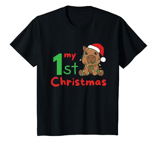 Kinder Capybara Mein 1. Weihnachten Capybaras Baby Weihnachten T-Shirt von lustige Tiere für kawaii christmas