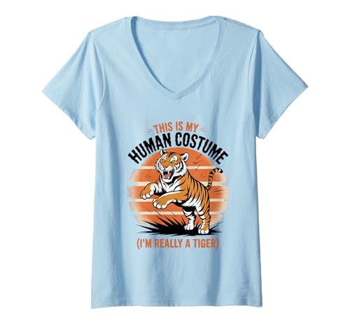 Damen Tiger Shirt Kinder Männer Frauen - menschliches Kostüm Tiger T-Shirt mit V-Ausschnitt Damen Tiger Shirt Kinder Männer Frauen - menschliches Kostüm Tiger T-Shirt mit V-Ausschnitt von lustige Tigerhemd Kinder Männer Frauen