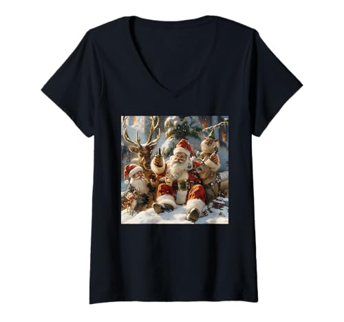 Damen Lustiger betrunkener Weihnachtsmann, lustiges Weihnachten T-Shirt mit V-Ausschnitt Damen Lustiger betrunkener Weihnachtsmann, lustiges Weihnachten T-Shirt mit V-Ausschnitt von lustige Weihnachten