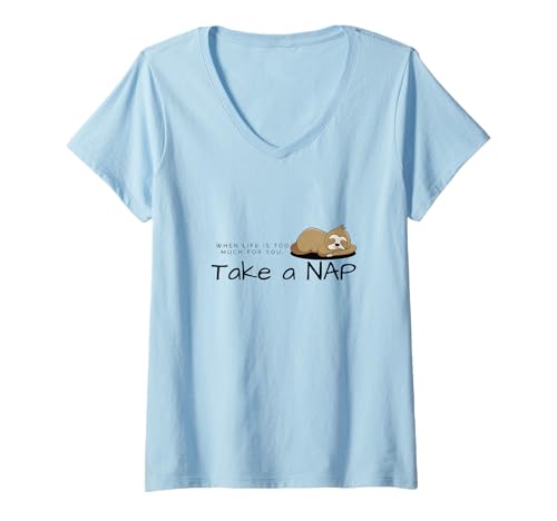 Damen take a nap T-Shirt mit V-Ausschnitt Damen take a nap T-Shirt mit V-Ausschnitt von lustige designe, Faultier