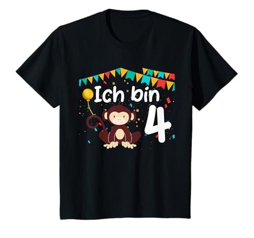 Kinder Kinder 4. Geburtstag Ich bin 4 Jahre Junge Mädchen Affe T-Shirt Kinder Kinder 4. Geburtstag Ich bin 4 Jahre Junge Mädchen Affe T-Shirt von lustige fröhliche Tiere Jungen Mädchen