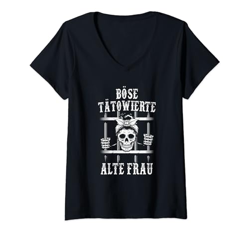 Damen BÖse Tätowierte Alte Frau T-Shirt mit V-Ausschnitt Damen BÖse Tätowierte Alte Frau T-Shirt mit V-Ausschnitt von lustige geschenk shirt