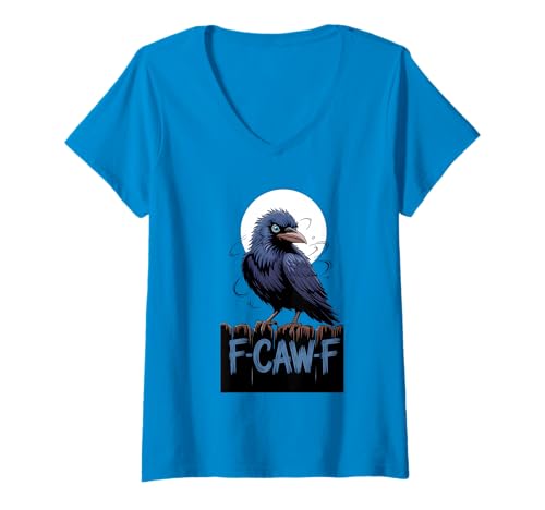 Damen F-CAW-F Black Crow Lustiger Vogel Mond raabe Gothic T-Shirt mit V-Ausschnitt Damen F-CAW-F Black Crow Lustiger Vogel Mond raabe Gothic T-Shirt mit V-Ausschnitt von lustige hühner sprüche mit Humor