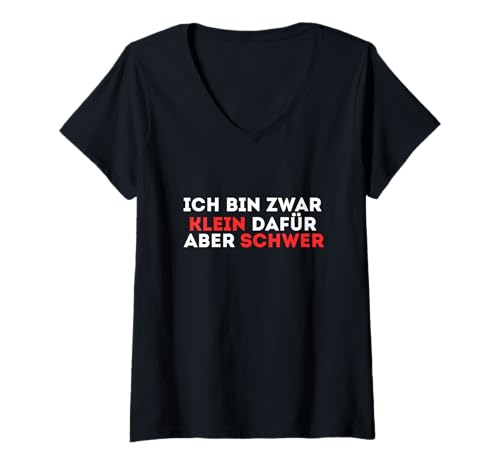 Damen Klein Aber schwer XXXL XXL Dick Schwerer Humor Fun Lustiges T-Shirt mit V-Ausschnitt von lustige-sachen-für-alle