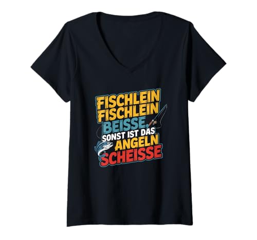 Damen fischlein fishlein beisse sonst ist das Angeln Scheisse T-Shirt mit V-Ausschnitt Damen fischlein fishlein beisse sonst ist das Angeln Scheisse T-Shirt mit V-Ausschnitt von lustige sprüche über das angeln