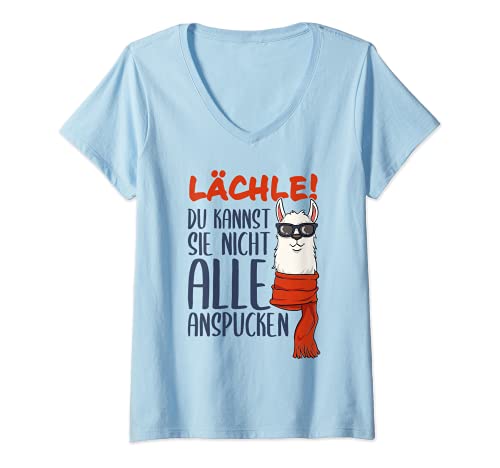 Damen Alpaka Spruch Lächle! Du kannst Sie nicht alle anspucken T-Shirt mit V-Ausschnitt Damen Alpaka Spruch Lächle! Du kannst Sie nicht alle anspucken T-Shirt mit V-Ausschnitt von lustige und witzige Alpaka und Lama Outfits