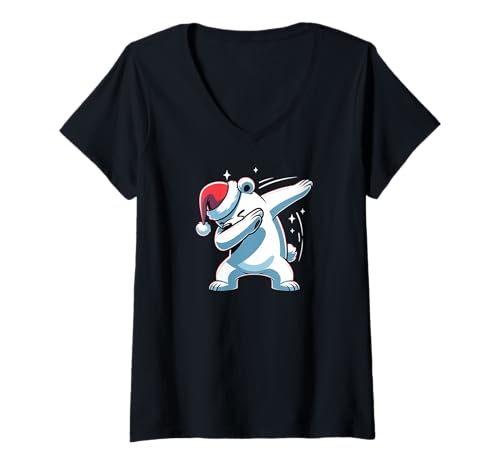 Damen Dabbing Weihnachts Eisbär Dab Weihnachten T-Shirt mit V-Ausschnitt von lustige weihnachts Charakter