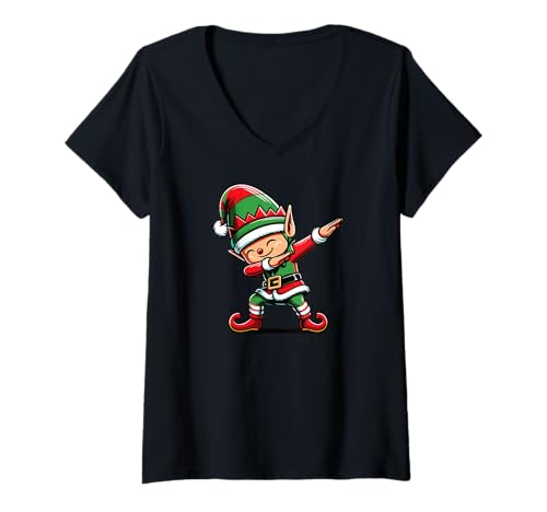 Damen Dabbing Weihnachts Elf Dab Weihnachten T-Shirt mit V-Ausschnitt von lustige weihnachts Charakter