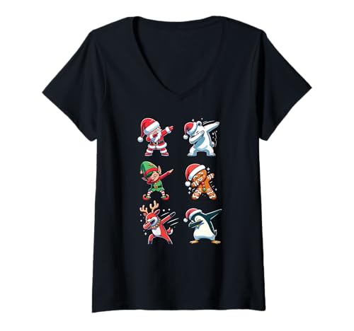 Damen Dabbing Weihnachts Santa REH Elf Dab Weihnachten T-Shirt mit V-Ausschnitt von lustige weihnachts Charakter