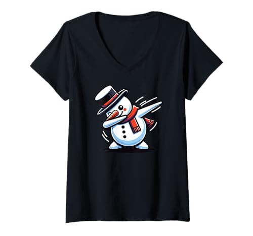 Damen Dabbing Weihnachts Schneemann Dab Weihnachten T-Shirt mit V-Ausschnitt von lustige weihnachts Charakter
