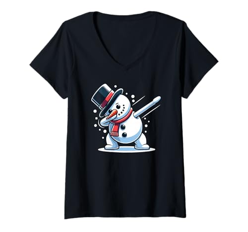 Damen Dabbing Weihnachts Schneemann Dab Weihnachten T-Shirt mit V-Ausschnitt von lustige weihnachts Charakter