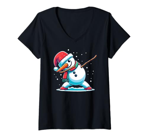Damen Dabbing Weihnachts Schneemann Dab Weihnachten T-Shirt mit V-Ausschnitt von lustige weihnachts Charakter