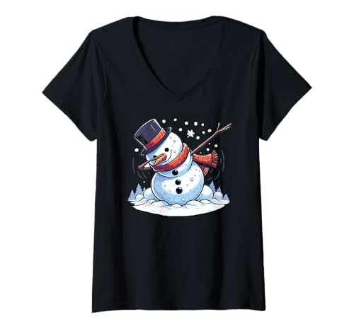 Damen Dabbing Weihnachts Schneemann Dab Weihnachten T-Shirt mit V-Ausschnitt von lustige weihnachts Charakter