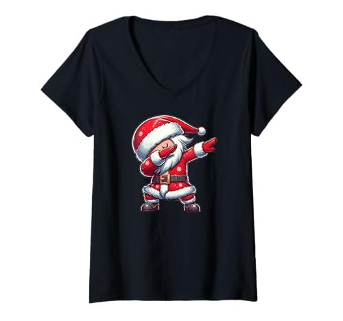 Damen Dabbing Weihnachts Weihnachtsmann Dab Weihnachten T-Shirt mit V-Ausschnitt von lustige weihnachts Charakter