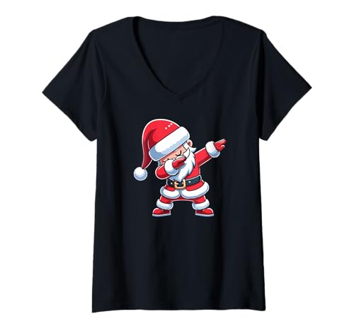 Damen Dabbing Weihnachts Weihnachtsmann Dab Weihnachten T-Shirt mit V-Ausschnitt von lustige weihnachts Charakter