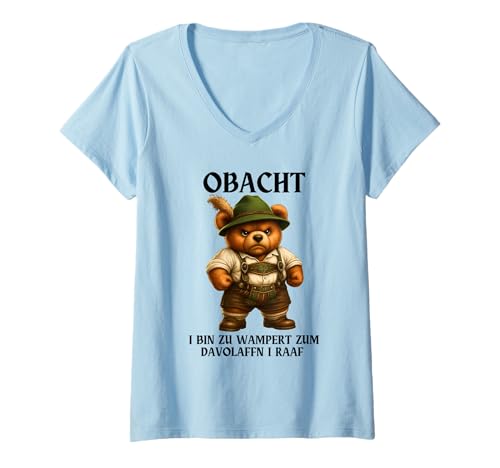 Damen obacht i Bin zu wampert zum davolaffn i Raaf T-Shirt mit V-Ausschnitt Damen obacht i Bin zu wampert zum davolaffn i Raaf T-Shirt mit V-Ausschnitt von lustige zitate über bier