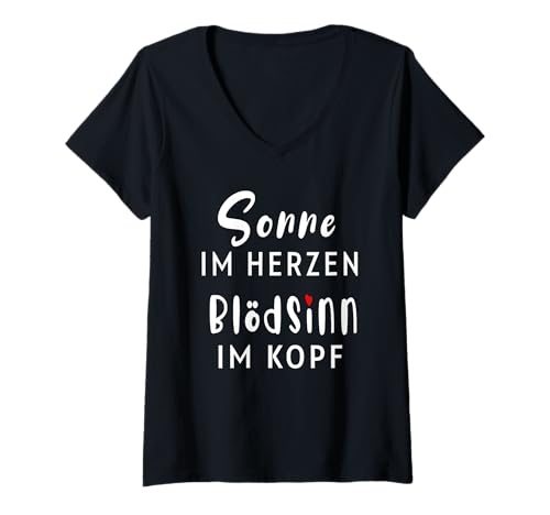 Damen sonne im herzen blödsinn im kopf T-Shirt mit V-Ausschnitt Damen sonne im herzen blödsinn im kopf T-Shirt mit V-Ausschnitt von lustige zitate über humor