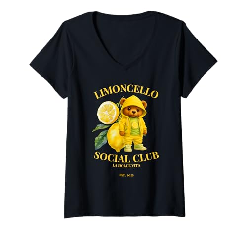 Damen Limoncello Social Club la Dolce vita T-Shirt mit V-Ausschnitt Damen Limoncello Social Club la Dolce vita T-Shirt mit V-Ausschnitt von lustigegermanhuyLLCquotes hoangsayingdeutschclub