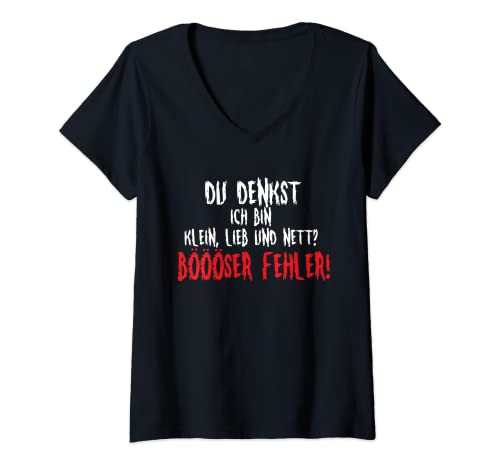 Damen du denkst ich bin klein lieb und nett? Böser Fehler T-Shirt mit V-Ausschnitt Damen du denkst ich bin klein lieb und nett? Böser Fehler T-Shirt mit V-Ausschnitt von lustiger Spruch Frau Zicke Frauentag