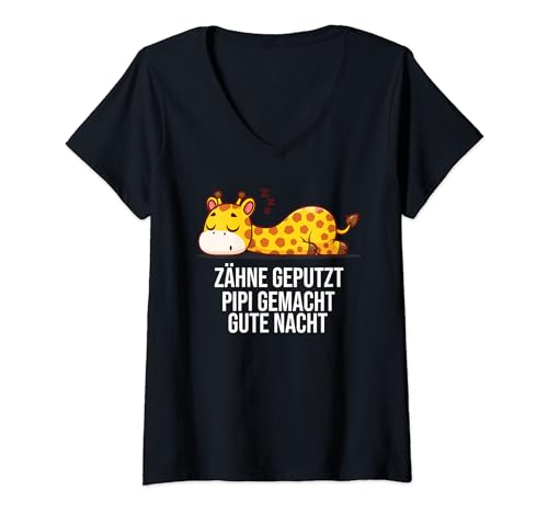 Damen Zähne geputzt Pipi gemacht gute Nacht T-Shirt mit V-Ausschnitt von lustiger Spruch mit Tieren