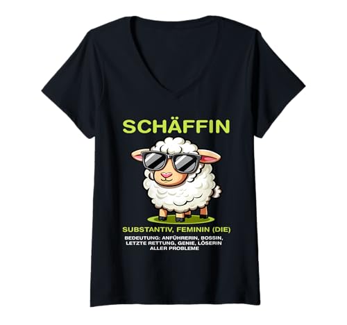 Damen schäffin substantiv feminin T-Shirt mit V-Ausschnitt Damen schäffin substantiv feminin T-Shirt mit V-Ausschnitt von lustiger spruch über den bauernhof