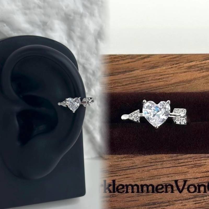 Einzelner Herzförmiger Ohrclip Für Das Linke Ohr - Silber, Zirkonia, Eleganter Ohrschmuck Ohne Piercing von lustigerSchmuckVonQi
