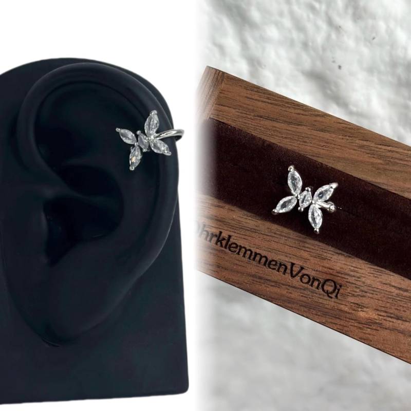 Elegant Butterfly Ear Cuff - No Piercing, Sparkling Crystal Clip-On Earring, Dainty Silver Helix Jewelry For Women & Girls von lustigerSchmuckVonQi