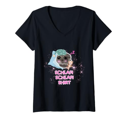 Damen Schlafi Schlafi Hamster Meme - Unisex T-Shirt mit V-Ausschnitt von lustigerhamsti