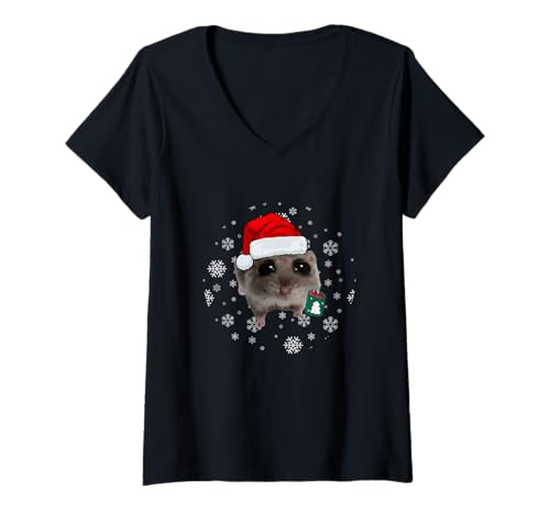 Damen X-MAS Sad Hamster Meme - Unisex T-Shirt mit V-Ausschnitt Damen X-MAS Sad Hamster Meme - Unisex T-Shirt mit V-Ausschnitt von lustigerhamsti
