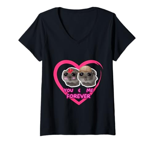 Damen You & Me Forever Sad Hamster Meme - Unisex T-Shirt mit V-Ausschnitt von lustigerhamsti