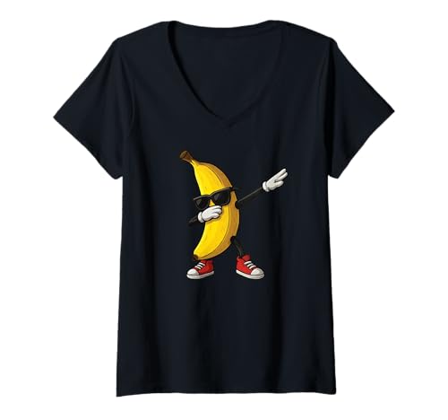 Damen Bananentupfer T-Shirt mit V-Ausschnitt Damen Bananentupfer T-Shirt mit V-Ausschnitt von lustiges Bananenleben