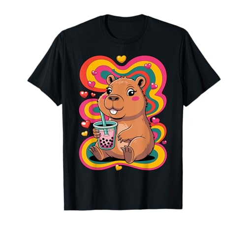 Süßer Capybara Bubble Tea Capybara Kinder Mädchen T-Shirt Süßer Capybara Bubble Tea Capybara Kinder Mädchen T-Shirt von lustiges Capybara trinkt Bubble Tea Tierliebhaber